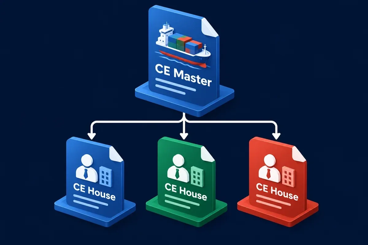 Ilustração: um CE Master ligado a três CE House, um para cada consignatário